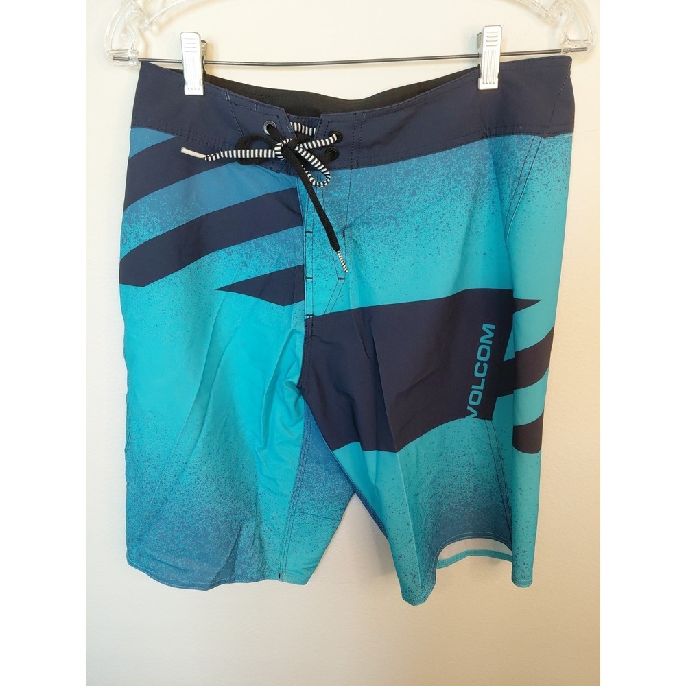 Volcom Swim Trunks Men's 30 Mod-Tech Y2K Blue Black Abstract Board Shorts NWOT